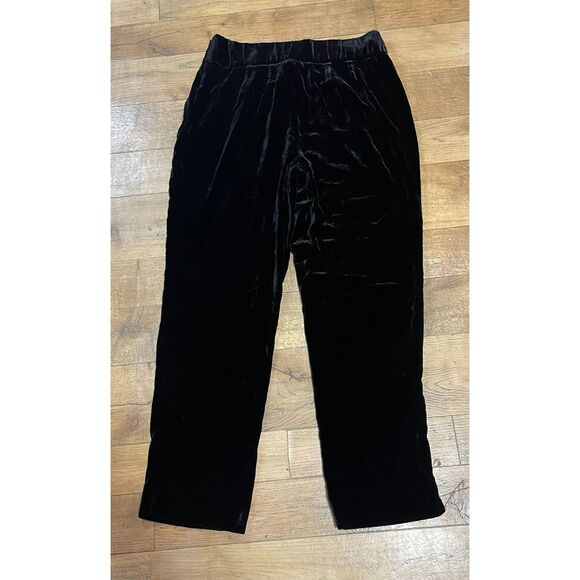 Talbots Black Velvet Straight Leg Pants Size 8 NWT $169 Side Zip Pockets - Picture 2 of 8